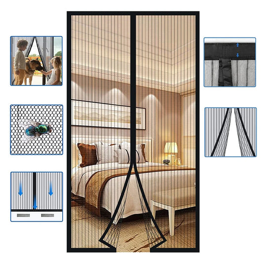 1 set automatically closing net door curtains polyester fiber curtain against mosquitoes and insects