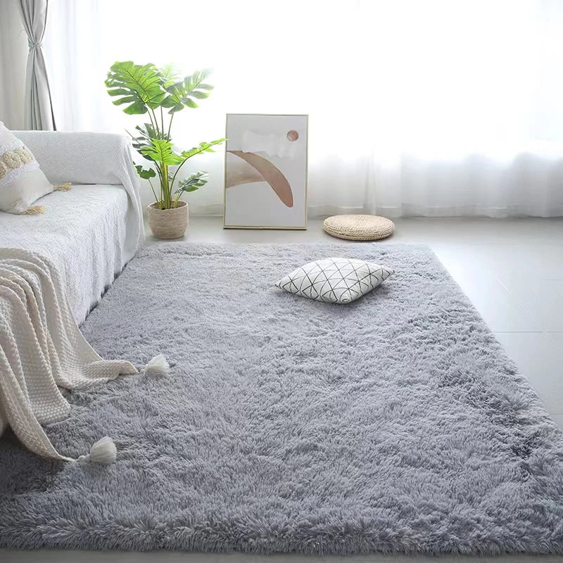 VIKAMA 100X200CM Seidenwollteppich flauschiger Teppich dicker Schlafzimmerteppich rutschfester Boden weiche feste große Matten