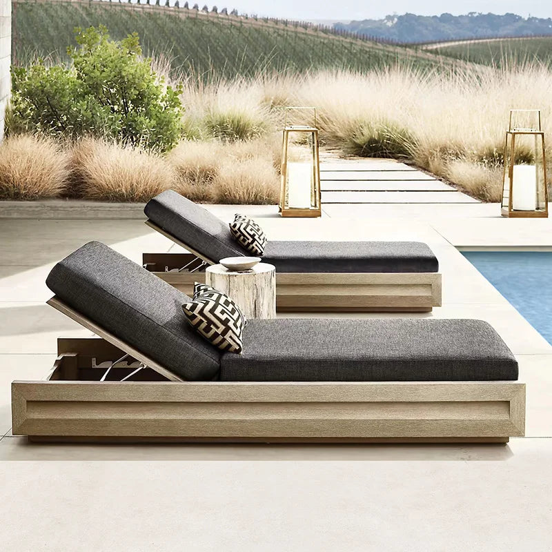 Garten-Sonnenliege für Schwimmbad, Hotel, im Freien, Luxus-Holz-Poolmöbel, Strand, faltbarer Liegestuhl