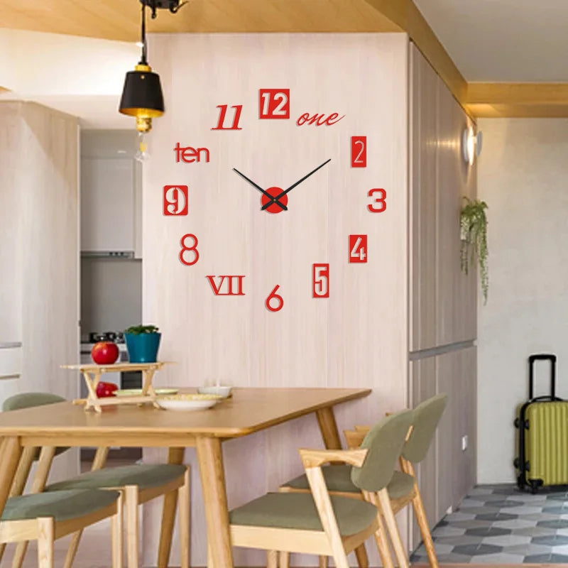 3D Römische Ziffern Acryl Spiegel Wanduhr Aufkleber Mode DIY Quarzuhren Uhr Heimdekoration Wohnzimmer Aufkleber