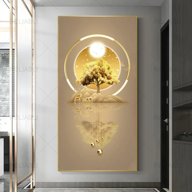 Modern Goldener Baum Hirsch Poster für Wohnzimmer Heimdekoration