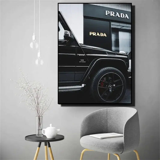 Retro Ästhetik Straße Luxus Auto Schwarz und Weiß Stil Leinwand Poster